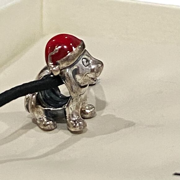 Retired Pandora Sterling Silver Red Enamel Christmas Puppy Dog Charm - Picture 6 of 13